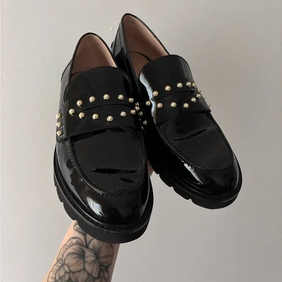 Stuart weitzman Patent Black Studded Loafers - Picture 8 of 11